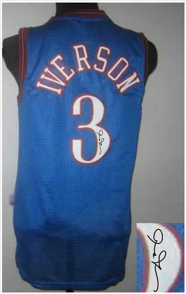 Philadelphia 76ers Revolution 30 Autographed #3 Allen Iverson Blue Stitched NBA Jersey