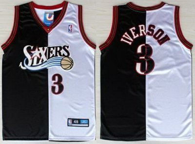 Philadelphia 76ers 3 Allen Iverson Black White Split NBA Jerseys Philadelphia 76ers 3 Allen Iverson Black White Split NBA Jerseys