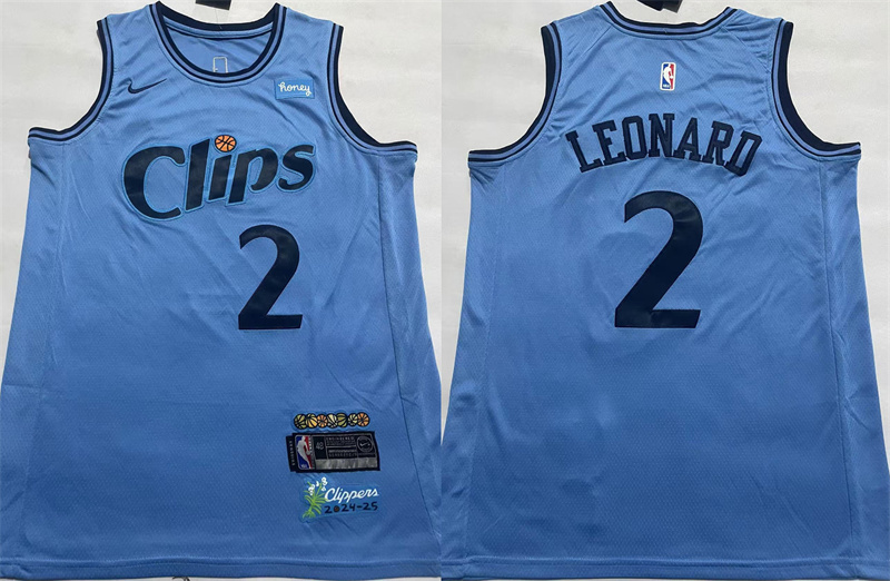 Men's Los Angeles Clippers #2 Kawhi Leonard Light Blue 2024-25 City Edition Stitched Jersey