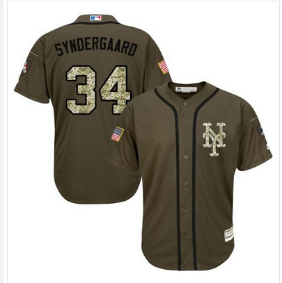 Mets #34 Noah Syndergaard Green Salute to Service Stitched MLB Jersey