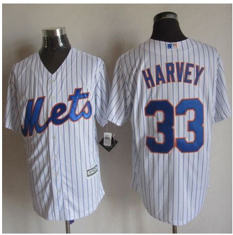 New York Mets #33 Matt Harvey White(Blue Strip) New Cool Base Stitched Baseball Jersey