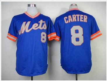 New York Mets #8 Gary Carter Blue Throwback Baseball Jersey(Mitchell And Ness 1983)