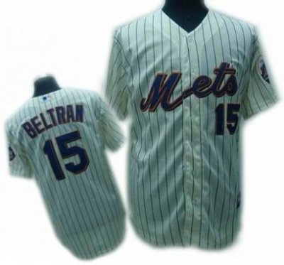 New York Mets #15 Carlos Beltran Jersey CREAM blue strip COOL BASE