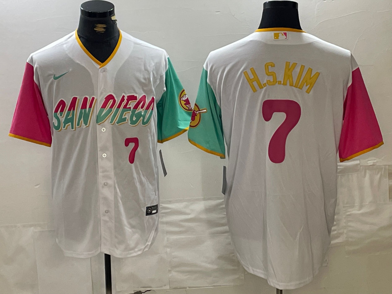 Men's San Diego Padres #7 Ha-Seong Kim White City Connect Cool Base Stitched Baseball Jersey 1 Men's San Diego Padres #7 Ha-Seong Kim White City Connect Cool Base Stitched Baseball Jersey 1