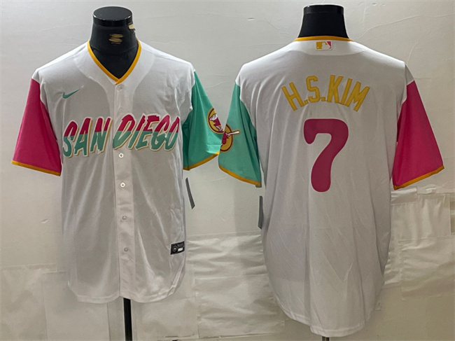 Men's San Diego Padres #7 Ha-Seong Kim White City Connect Cool Base Stitched Baseball Jersey Men's San Diego Padres #7 Ha-Seong Kim White City Connect Cool Base Stitched Baseball Jersey