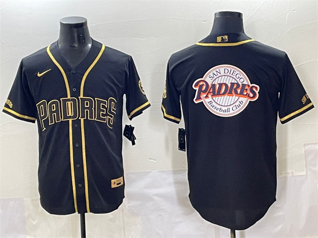 Men's San Diego Padres Team Big Logo Black Gold Stitched Baseball Jersey Men's San Diego Padres Team Big Logo Black Gold Stitched Baseball Jersey