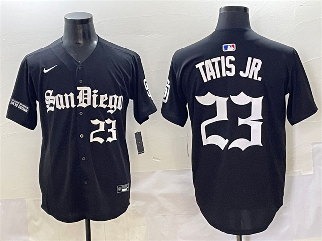 Men's San Diego Padres #23 Fernando Tatis Jr. Black Gothic Edition Vapor Limited Stitched Baseball Jersey Men's San Diego Padres #23 Fernando Tatis Jr. Black Gothic Edition Vapor Limited Stitched Baseball Jersey
