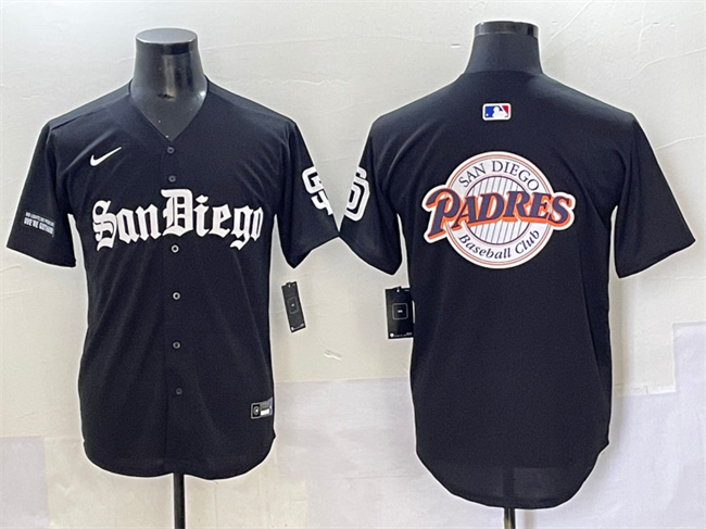 Men's San Diego Padres Team Big Logo Black Gothic Edition Vapor Limited Stitched Baseball Jersey 1 Men's San Diego Padres Team Big Logo Black Gothic Edition Vapor Limited Stitched Baseball Jersey 1