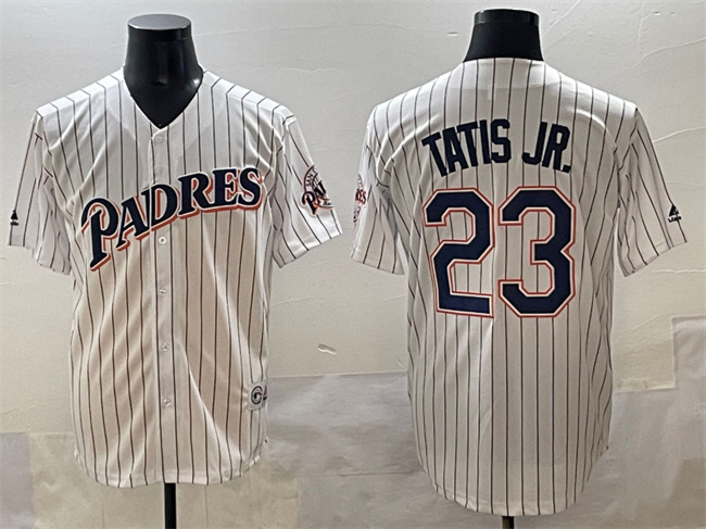 Men's San Diego Padres #23 Fernando Tatis Jr. White Throwback With Patch Cool Base Stitched Jersey Men's San Diego Padres #23 Fernando Tatis Jr. White Throwback With Patch Cool Base Stitched Jersey