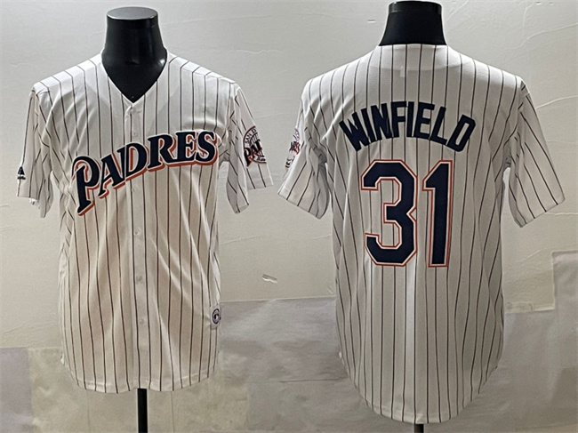 Men's San Diego Padres #31 Dave Winfield White Throwback With Patch Cool Base Stitched Jersey Men's San Diego Padres #31 Dave Winfield White Throwback With Patch Cool Base Stitched Jersey