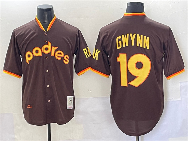 Men's San Diego Padres #19 Tony Gwynn Brown Throwback Stitched Baseball Jersey Men's San Diego Padres #19 Tony Gwynn Brown Throwback Stitched Baseball Jersey