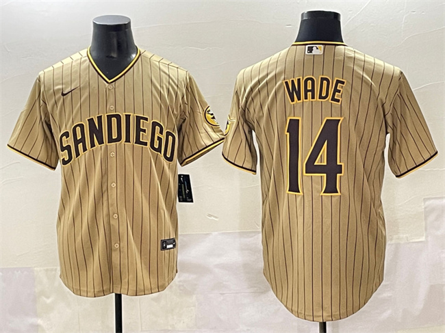 Men's San Diego Padres #14 Tyler Wade Tan Cool Base Stitched Baseball Jersey 001 Men's San Diego Padres #14 Tyler Wade Tan Cool Base Stitched Baseball Jersey 001