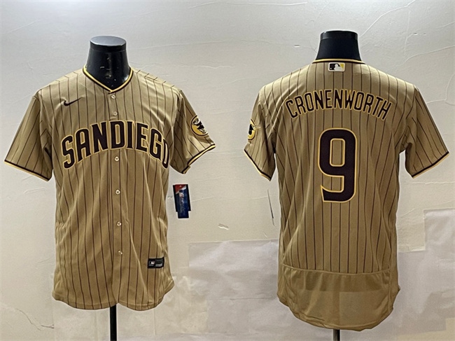 Men's San Diego Padres #9 Jake Cronenworth Brown Flex Base Stitched MLB Jersey Men's San Diego Padres #9 Jake Cronenworth Brown Flex Base Stitched MLB Jersey