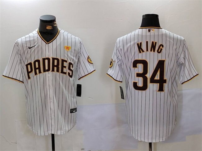 Men's San Diego Padres #34 Michael King White With PS Patch Cool Base Stitched Baseball Jersey Men's San Diego Padres #34 Michael King White With PS Patch Cool Base Stitched Baseball Jersey