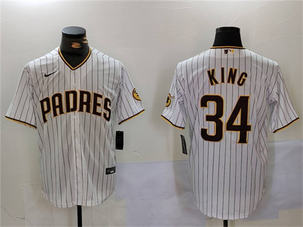Men's San Diego Padres #34 Michael King White Cool Base Stitched Baseball Jersey Men's San Diego Padres #34 Michael King White Cool Base Stitched Baseball Jersey