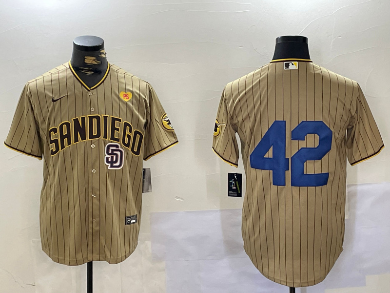 Men's San Diego Padres #42 Jackie Robinson Tan Cool Base Stitched Baseball Jersey 6 Men's San Diego Padres #42 Jackie Robinson Tan Cool Base Stitched Baseball Jersey 6