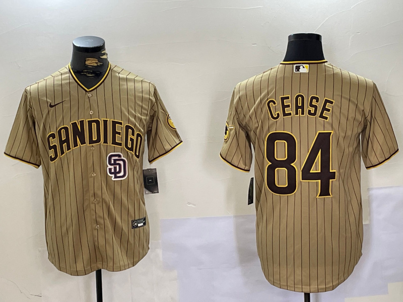 Men's San Diego Padres #84 Dylan Cease Tan Cool Base Stitched Baseball Jersey 2 Men's San Diego Padres #84 Dylan Cease Tan Cool Base Stitched Baseball Jersey 2
