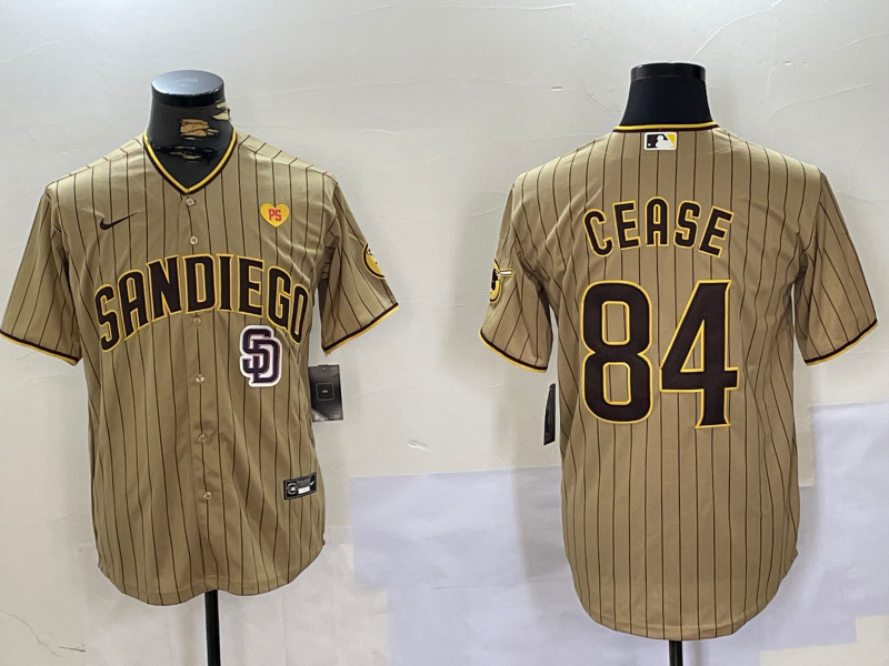 Men's San Diego Padres #84 Dylan Cease Tan Cool Base Stitched Baseball Jersey 1 Men's San Diego Padres #84 Dylan Cease Tan Cool Base Stitched Baseball Jersey 1
