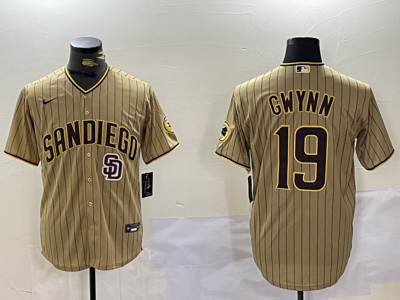 Men's San Diego Padres #19 Tony Gwynn Tan Cool Base Stitched Baseball Jersey 3 Men's San Diego Padres #19 Tony Gwynn Tan Cool Base Stitched Baseball Jersey 3