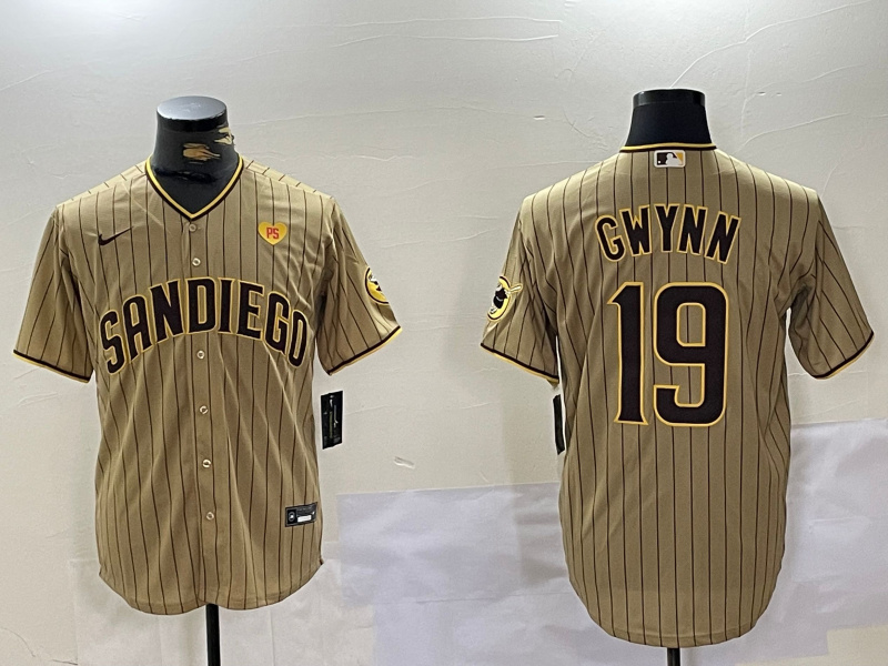 Men's San Diego Padres #19 Tony Gwynn Tan Cool Base Stitched Baseball Jersey 1 Men's San Diego Padres #19 Tony Gwynn Tan Cool Base Stitched Baseball Jersey 1