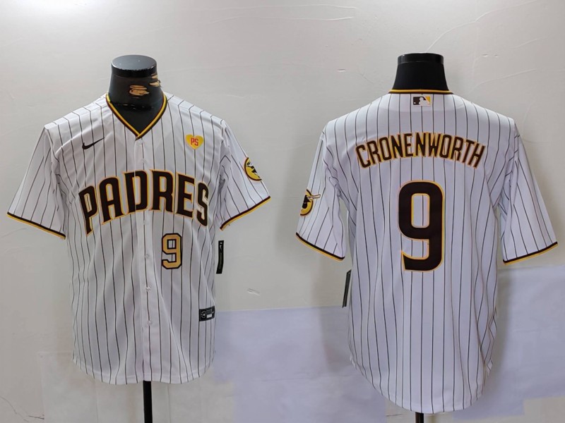 Men's San Diego Padres #9 Jake Cronenworth White With PS Patch Cool Base Stitched Baseball Jersey 9 Men's San Diego Padres #9 Jake Cronenworth White With PS Patch Cool Base Stitched Baseball Jersey 9