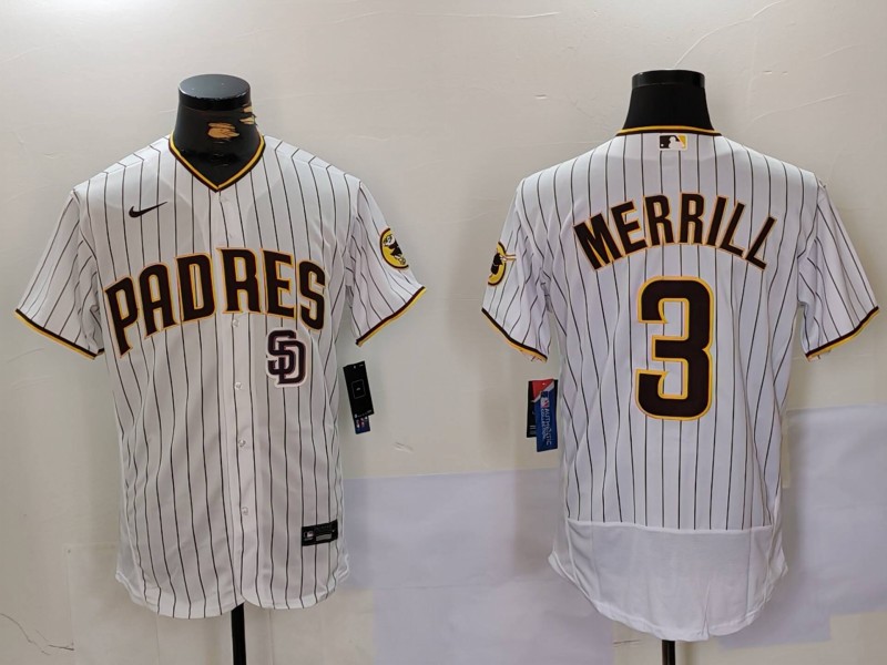 Men's San Diego Padres #3 Jackson Merrill white Cool Base Stitched Baseball Jersey 019 Men's San Diego Padres #3 Jackson Merrill white Cool Base Stitched Baseball Jersey 019