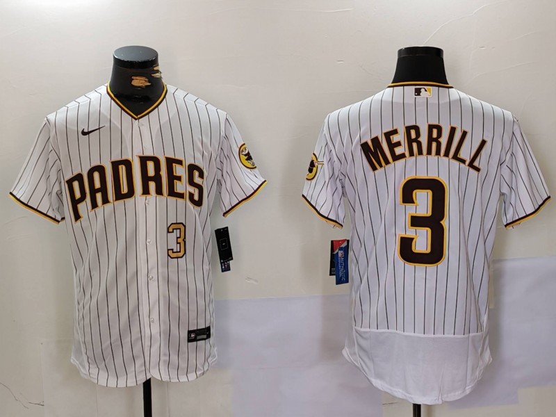 Men's San Diego Padres #3 Jackson Merrill white Cool Base Stitched Baseball Jersey 013