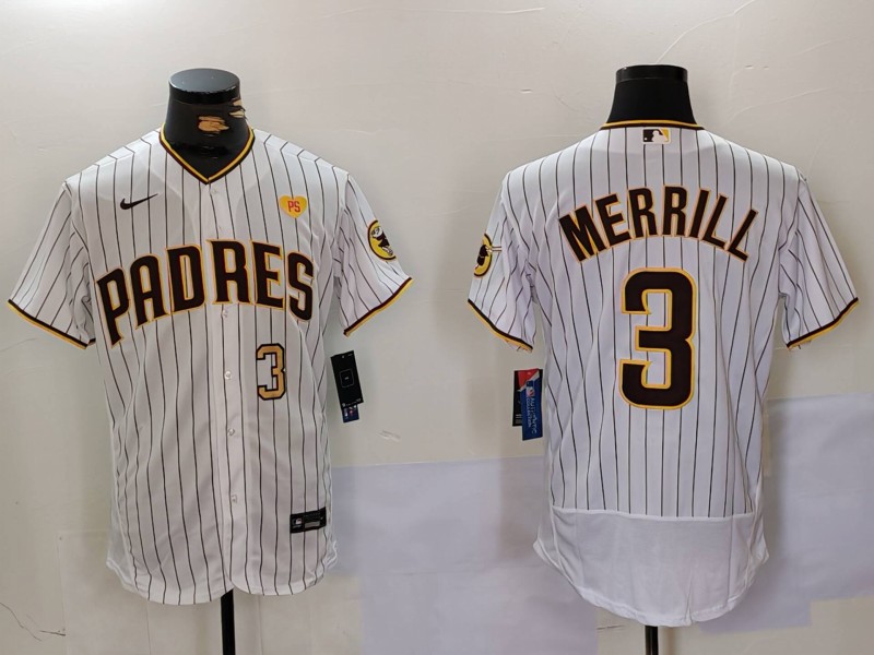 Men's San Diego Padres #3 Jackson Merrill white Cool Base Stitched Baseball Jersey 011 Men's San Diego Padres #3 Jackson Merrill white Cool Base Stitched Baseball Jersey 011