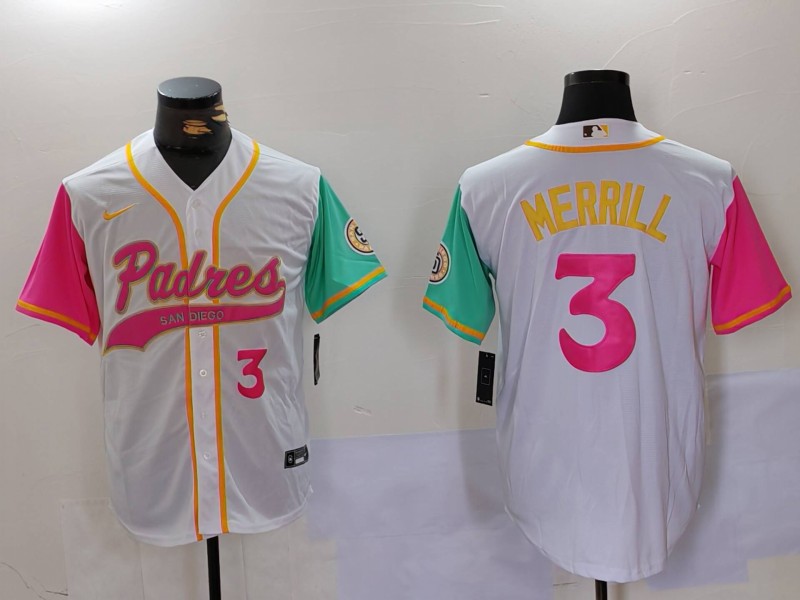 Men's San Diego Padres #3 Jackson Merrill white Cool Base Stitched Baseball Jersey 007 Men's San Diego Padres #3 Jackson Merrill white Cool Base Stitched Baseball Jersey 007