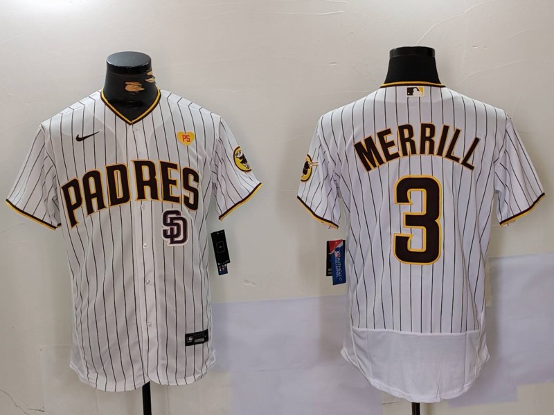 Men's San Diego Padres #3 Jackson Merrill white Cool Base Stitched Baseball Jersey 006 Men's San Diego Padres #3 Jackson Merrill white Cool Base Stitched Baseball Jersey 006