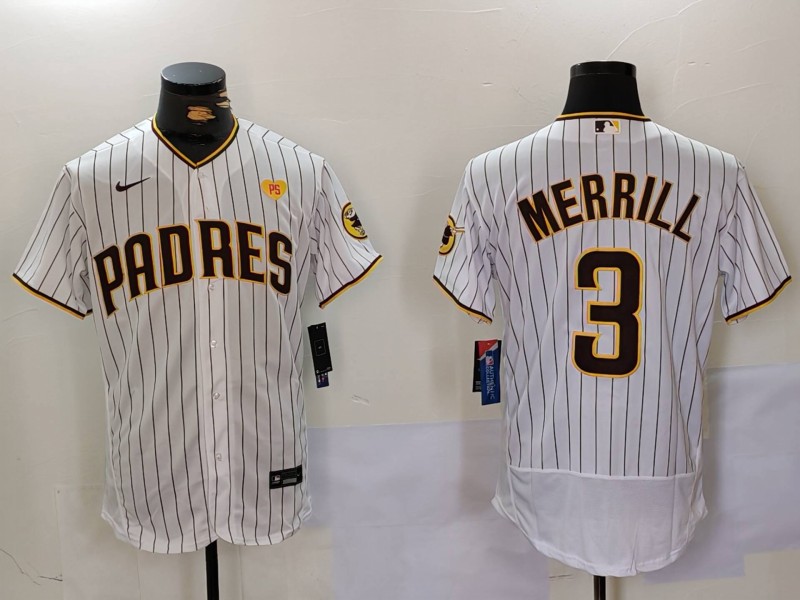 Men's San Diego Padres #3 Jackson Merrill white Cool Base Stitched Baseball Jersey 003 Men's San Diego Padres #3 Jackson Merrill white Cool Base Stitched Baseball Jersey 003