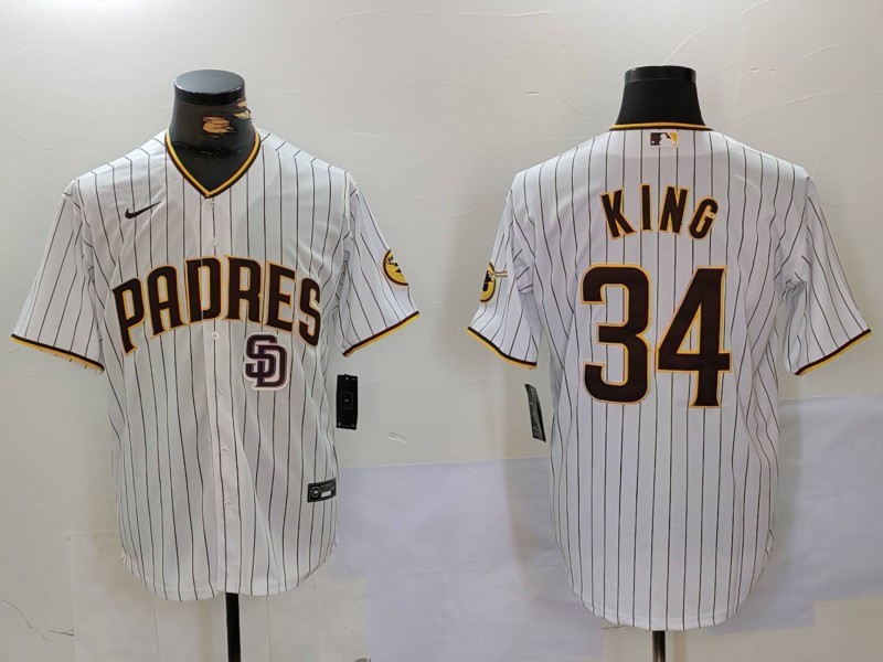 Men's San Diego Padres #34 Michael King White Cool Base Stitched Baseball Jersey 3 Men's San Diego Padres #34 Michael King White Cool Base Stitched Baseball Jersey 3
