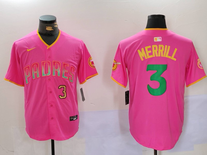 Men's San Diego Padres #3 Jackson Merrill Red Cool Base Stitched Baseball Jersey 8 Men's San Diego Padres #3 Jackson Merrill Red Cool Base Stitched Baseball Jersey 8