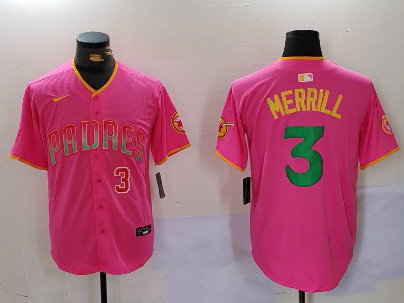 Men's San Diego Padres #3 Jackson Merrill Red Cool Base Stitched Baseball Jersey 3 Men's San Diego Padres #3 Jackson Merrill Red Cool Base Stitched Baseball Jersey 3
