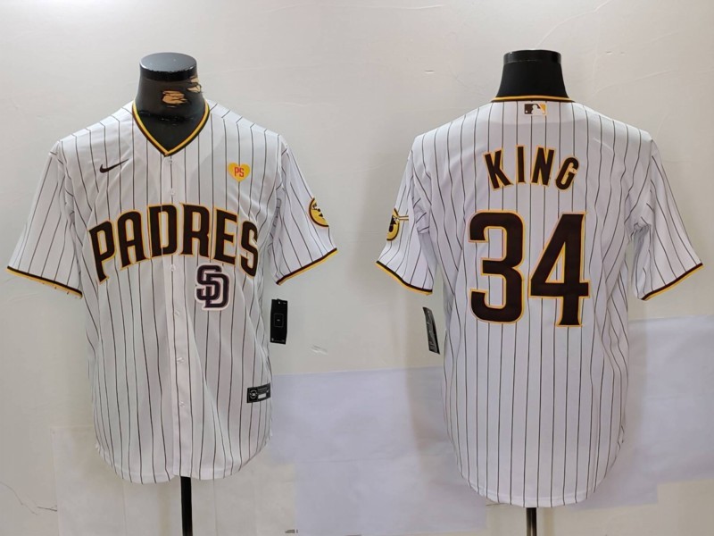 Men's San Diego Padres #34 Michael King White With PS Patch Cool Base Stitched Men's San Diego Padres #34 Michael King White With PS Patch Cool Base Stitched