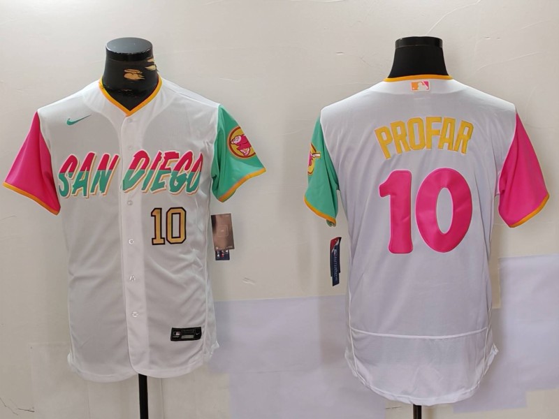 Men's San Diego Padres #10 Jurickson Profar White City Connect Cool Base Stitched Baseball Jersey 2