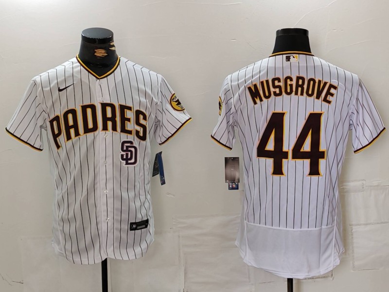 Men's San Diego Padres #44 Joe Musgrove White 2024 Home Limited Stitched Baseball Jersey 1 Men's San Diego Padres #44 Joe Musgrove White 2024 Home Limited Stitched Baseball Jersey 1