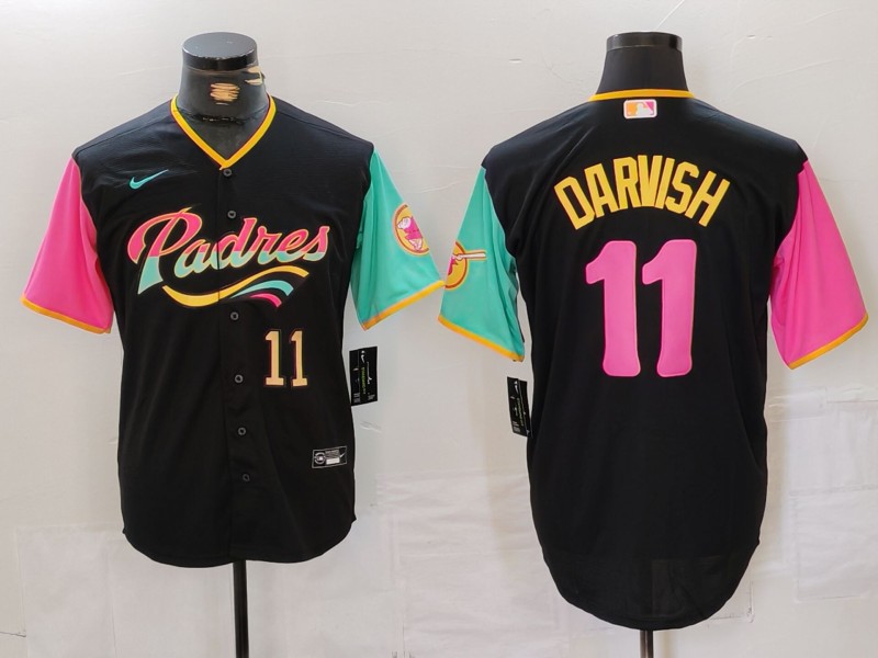 Men's San Diego Padres #11 Yu Darvish Black City Connect Cool Base Stitched Baseball Jersey 3 Men's San Diego Padres #11 Yu Darvish Black City Connect Cool Base Stitched Baseball Jersey 3