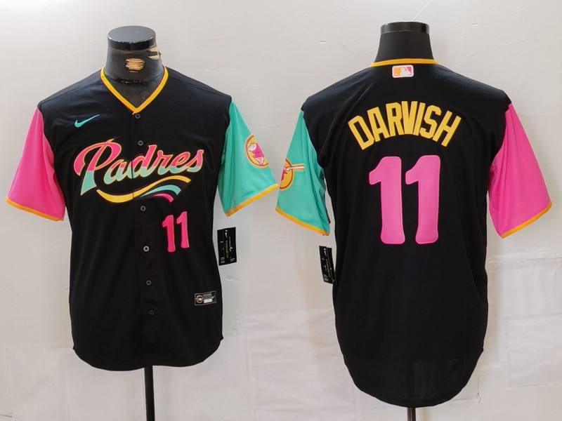 Men's San Diego Padres #11 Yu Darvish Black City Connect Cool Base Stitched Baseball Jersey 1 Men's San Diego Padres #11 Yu Darvish Black City Connect Cool Base Stitched Baseball Jersey 1