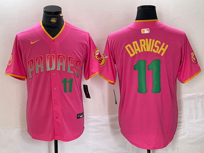 Men's San Diego Padres #11 Yu Darvish Pink Cool Base Stitched Baseball Jersey 3 Men's San Diego Padres #11 Yu Darvish Pink Cool Base Stitched Baseball Jersey 3