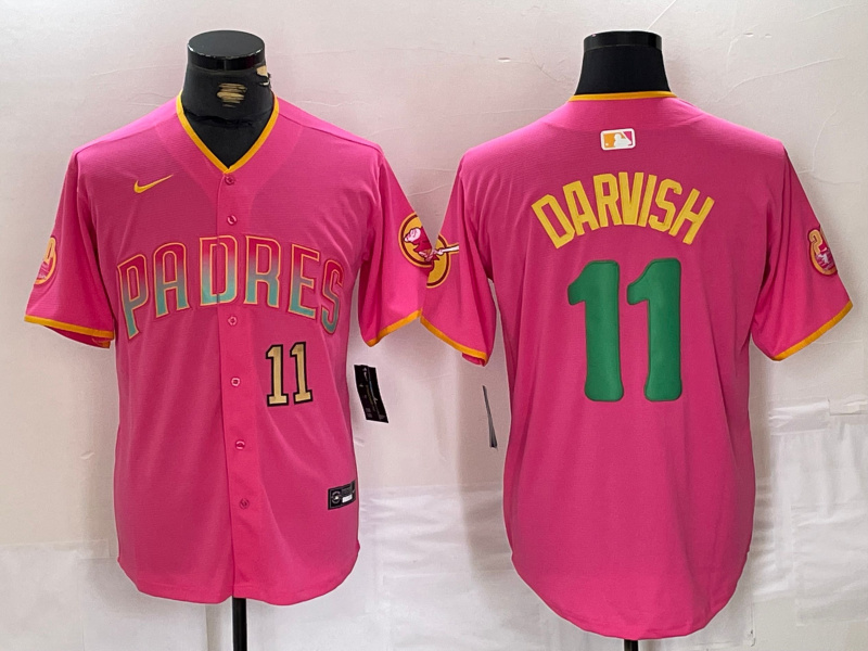 Men's San Diego Padres #11 Yu Darvish Pink Cool Base Stitched Baseball Jersey 2 Men's San Diego Padres #11 Yu Darvish Pink Cool Base Stitched Baseball Jersey 2