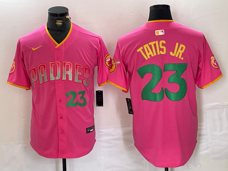 Men's San Diego Padres #23 Fernando Tatis Jr. Pink Cool Base Stitched Baseball Jersey 4