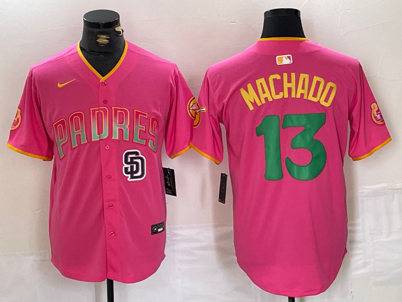Men's San Diego Padres #13 Manny Machado Pink Cool Base Stitched Baseball Jersey 4 Men's San Diego Padres #13 Manny Machado Pink Cool Base Stitched Baseball Jersey 4