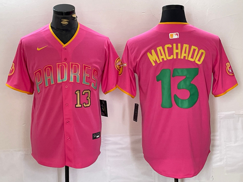 Men's San Diego Padres #13 Manny Machado Pink Cool Base Stitched Baseball Jersey 3 Men's San Diego Padres #13 Manny Machado Pink Cool Base Stitched Baseball Jersey 3