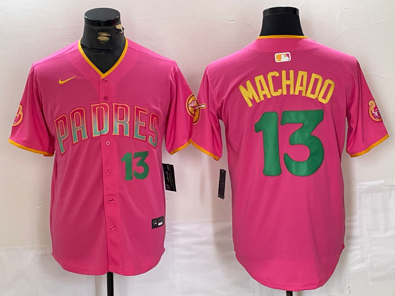 Men's San Diego Padres #13 Manny Machado Pink Cool Base Stitched Baseball Jersey 2 Men's San Diego Padres #13 Manny Machado Pink Cool Base Stitched Baseball Jersey 2