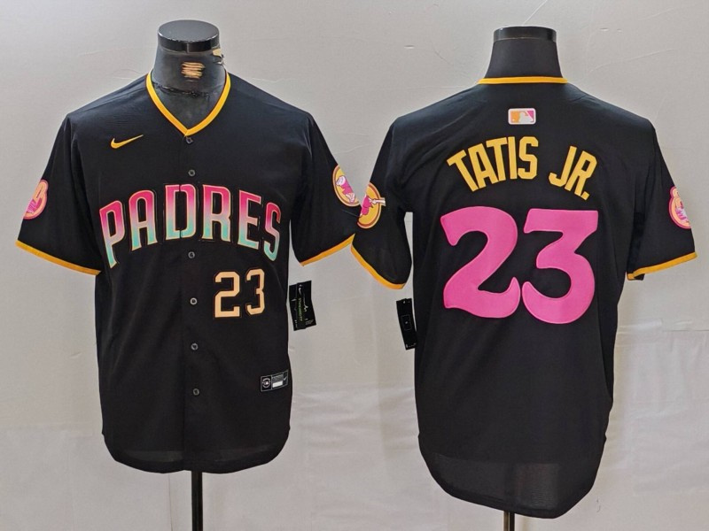 Men's San Diego Padres #23 Fernando Tatis Jr. Black Cool Base Stitched Baseball Jersey 1 Men's San Diego Padres #23 Fernando Tatis Jr. Black Cool Base Stitched Baseball Jersey 1