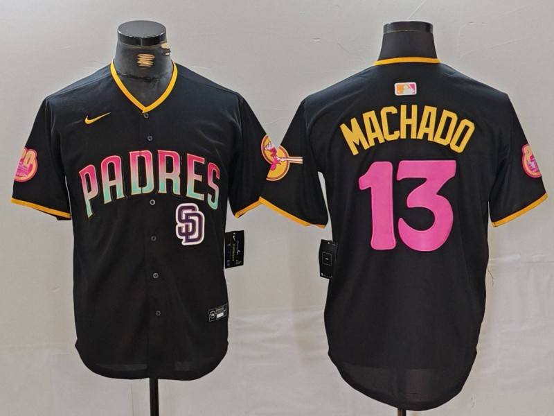 Men's San Diego Padres #13 Manny Machado Black Cool Base Stitched Baseball Jersey 3 Men's San Diego Padres #13 Manny Machado Black Cool Base Stitched Baseball Jersey 3