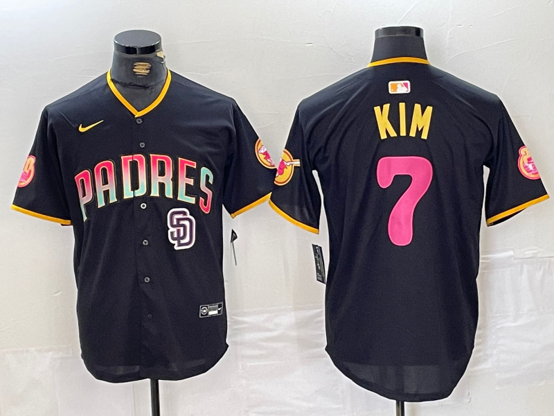 Men's San Diego Padres #7 Ha-Seong Kim Black Cool Base Stitched Baseball Jersey 2 Men's San Diego Padres #7 Ha-Seong Kim Black Cool Base Stitched Baseball Jersey 2