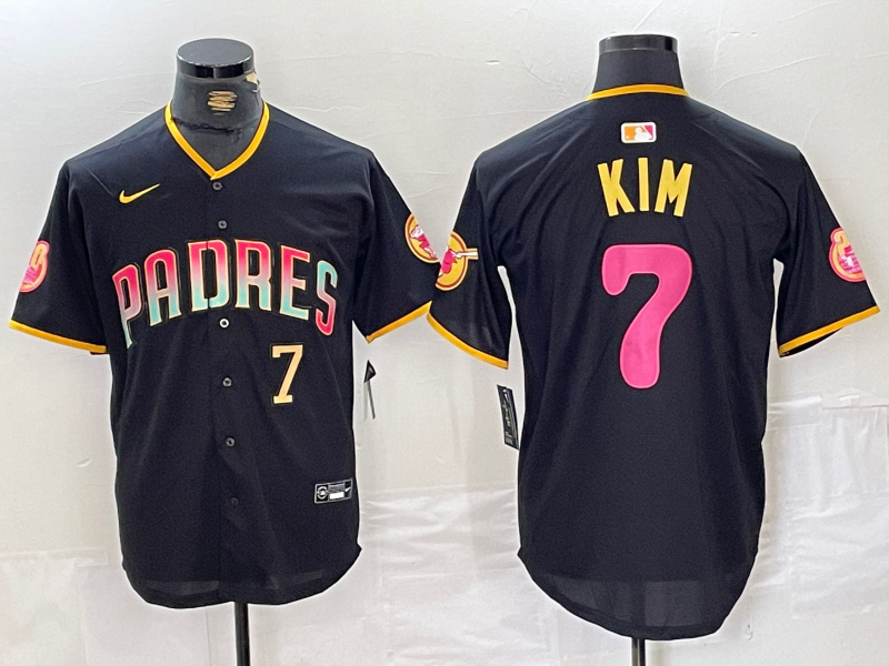 Men's San Diego Padres #7 Ha-Seong Kim Black Cool Base Stitched Baseball Jersey 1 Men's San Diego Padres #7 Ha-Seong Kim Black Cool Base Stitched Baseball Jersey 1