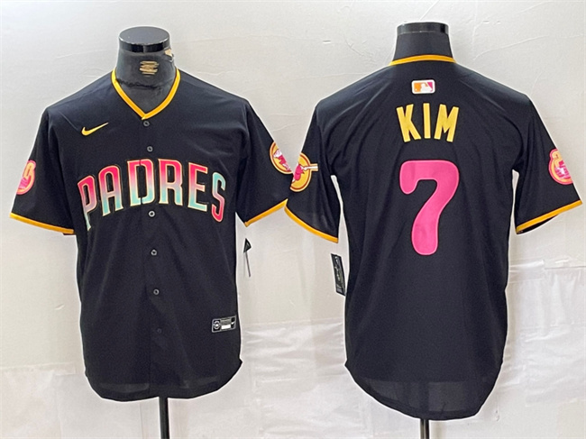 Men's San Diego Padres #7 Ha-Seong Kim Black Cool Base Stitched Baseball Jersey Men's San Diego Padres #7 Ha-Seong Kim Black Cool Base Stitched Baseball Jersey